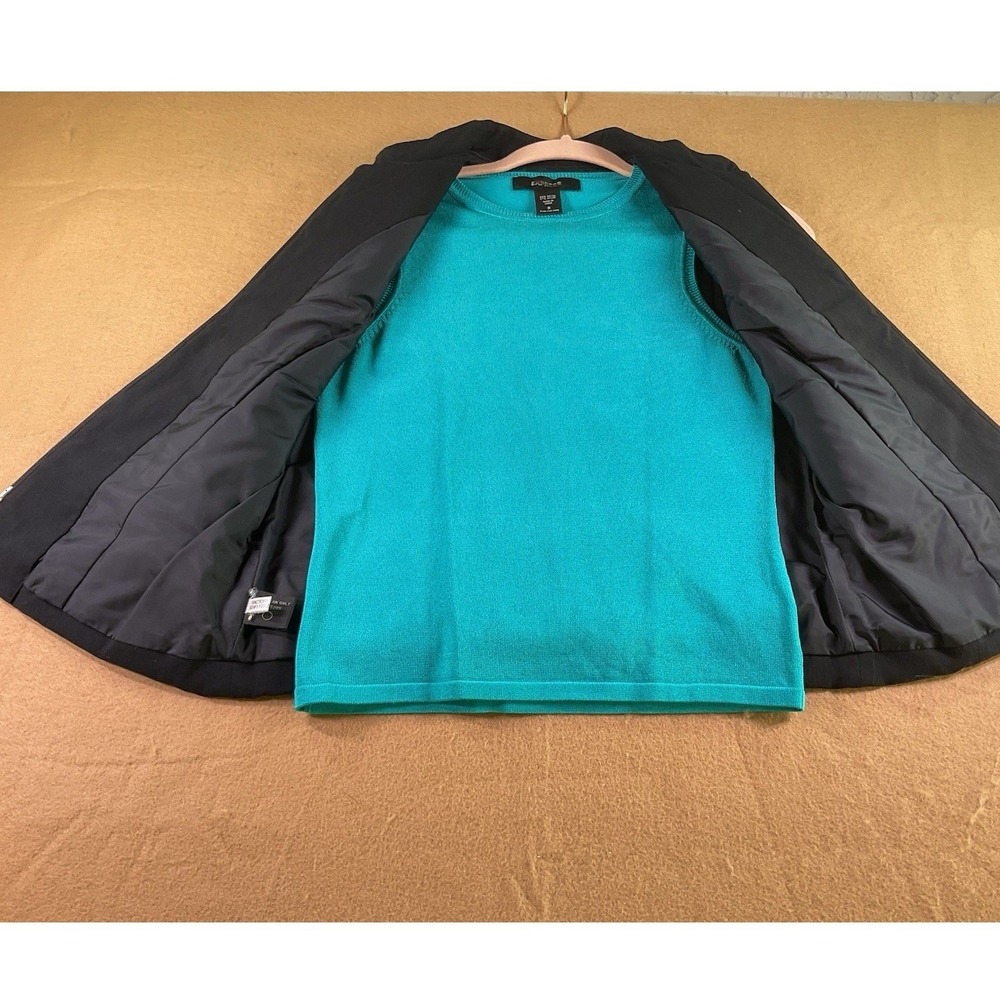 Express Womens 2 Piece Set Black Zip Front Vest and Teal Knit Shell Top Size S